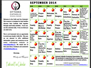 The September Faith and Fun Calendar